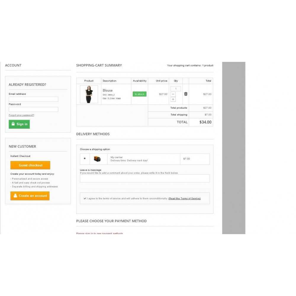 Prestashop-modul för enstegskassa och kassa på en sida