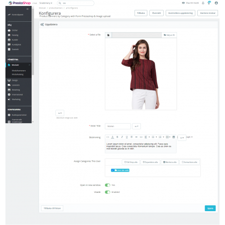 Product Banners with Form Prestashop & Upload Image