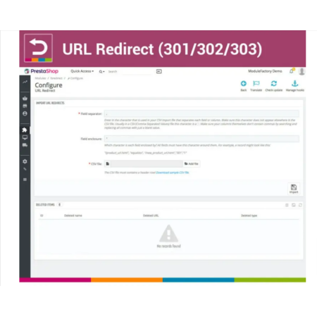 Redirection de l'URL de Prestashop (301/302/303) Avancé