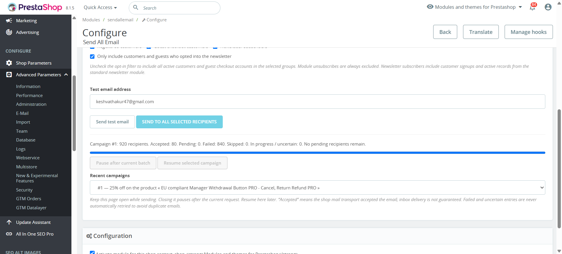 Send All Email — Bulk Emails & Automatic Product Offers for PrestaShop Send All Email — Bulk Emails & Automatic Product Offers for PrestaShop